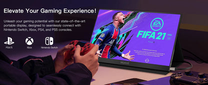 15.6 inch Portable Monitor for Laptop, 1080P 72 NTSC 100 sRGB USB C HDMI Travel External Second Computer Screen with HDR