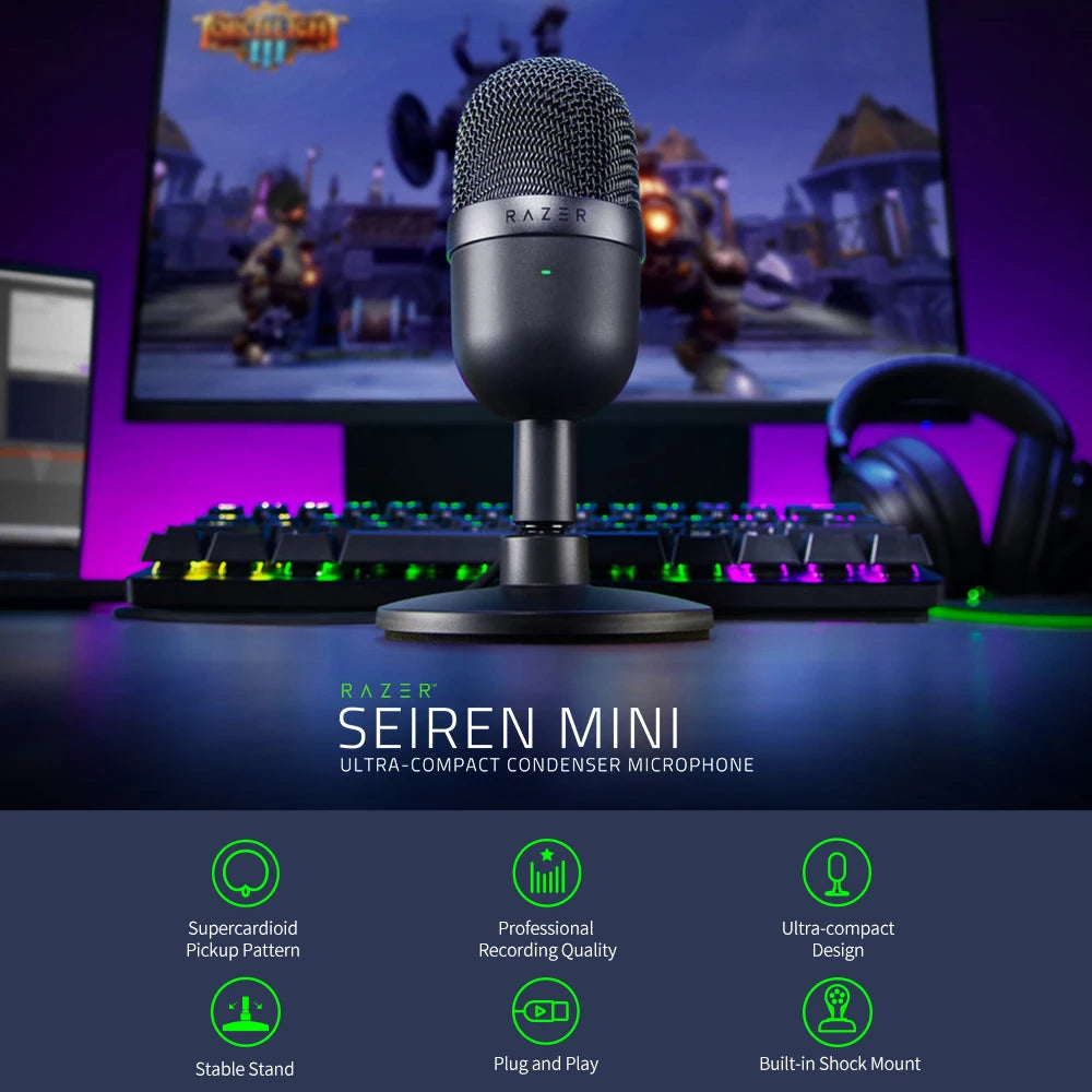 Razer Seiren Mini USB Condenser Microphone Ultra-compact Streaming Microphone with Super cardioid Pickup Pattern
