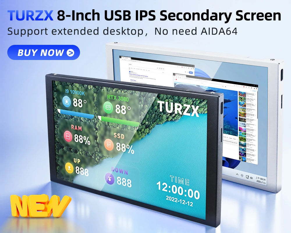 8.8 Inch IPS USB Secondary Screen Type-C PH Interface Turing Smart Screen CPU GPU RAM Computer Monitor Use TURZX Software