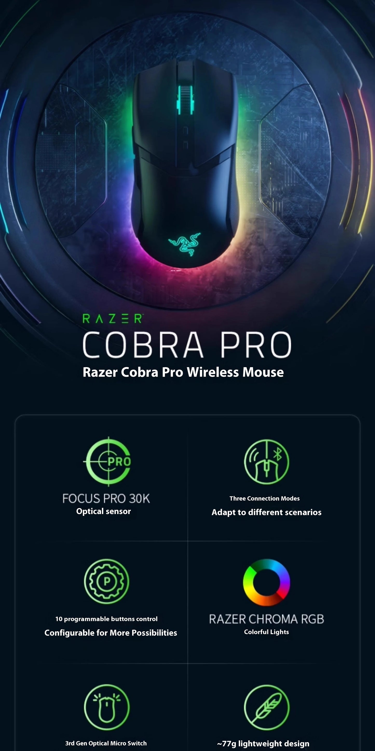 Razer Cobra Series Professional Edition Colorful Esports Small Hand Poison Viper Mini Wireless Mouse